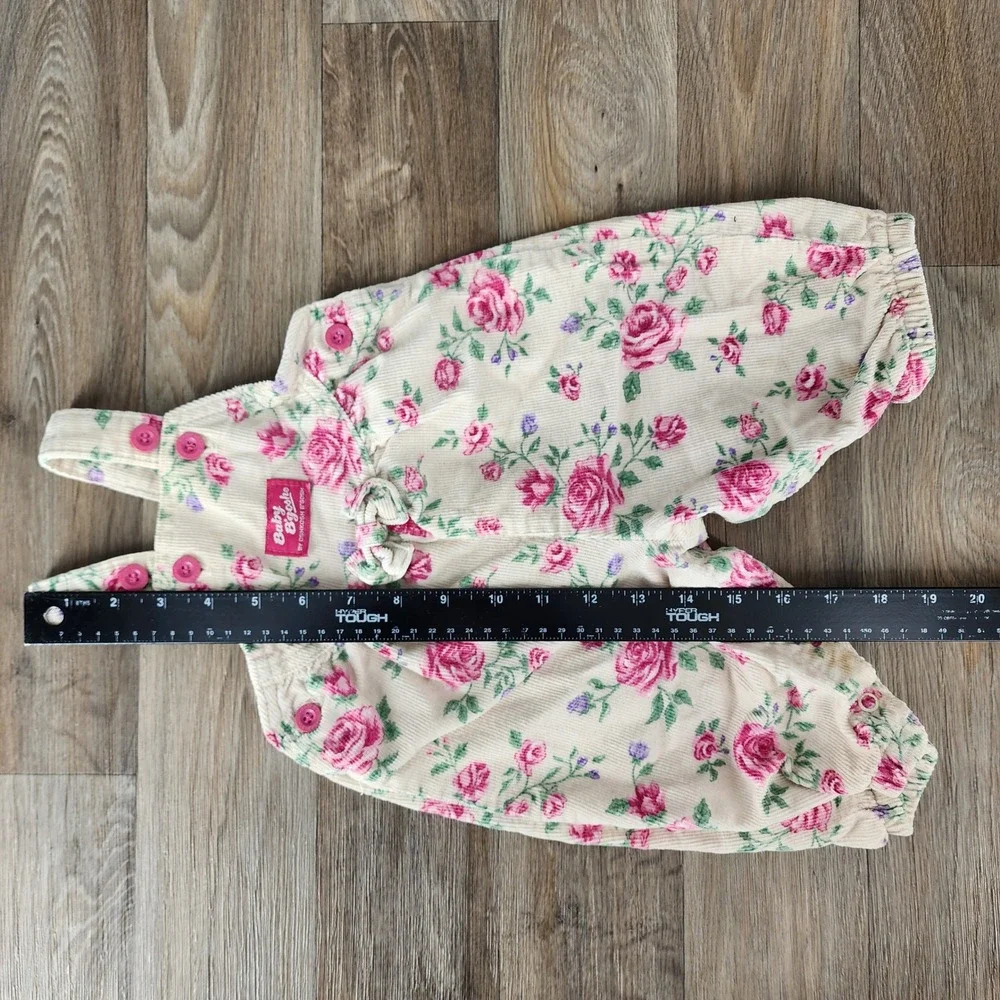 Vintage Baby B'gosh Bubble Corduroy‎ Overalls Vestback Floral Print 6-9 Months